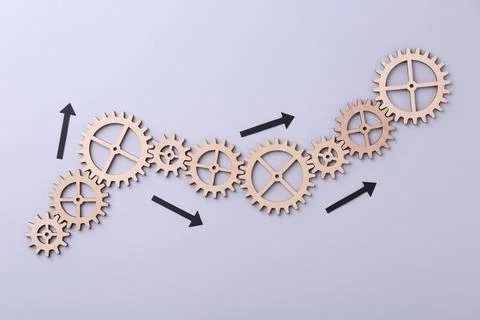 Business process organization and optimization. Scheme with wooden figures .. Stock Photos