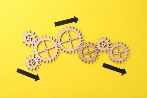 Business process organization and optimization. Scheme with wooden figures .. Stock Photos