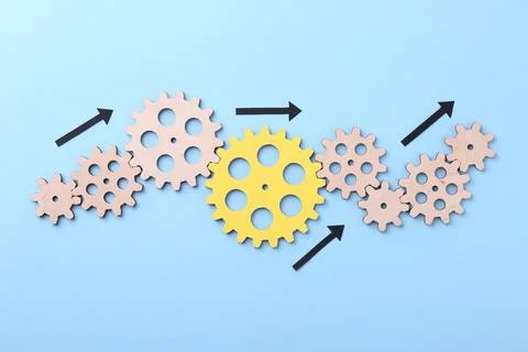 Business process organization and optimization. Scheme with wooden figures .. Stock Photos