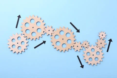 Business process organization and optimization. Scheme with wooden figures .. Stock Photos