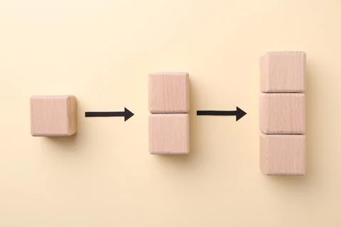 Business process organization and optimization. Scheme with wooden figures .. Stock Photos
