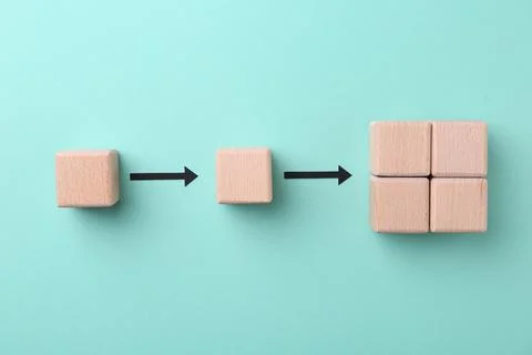 Business process organization and optimization. Scheme with wooden figures .. 스톡 사진