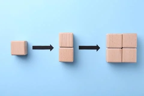Business process organization and optimization. Scheme with wooden figures .. Stock Photos