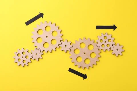 Business process organization and optimization. Scheme with wooden figures .. Stock Photos