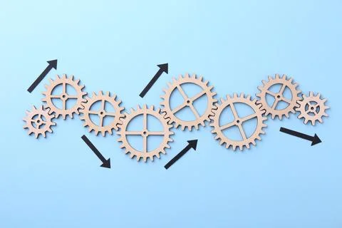 Business process organization and optimization. Scheme with wooden figures .. Stock Photos