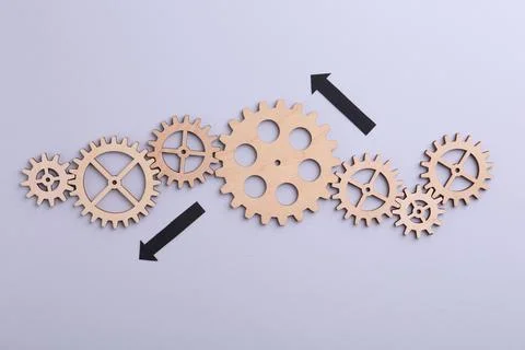 Business process organization and optimization. Scheme with wooden figures .. Stock Photos
