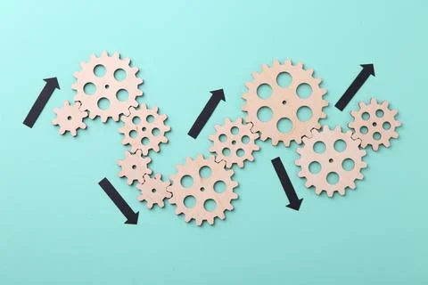 Business process organization and optimization. Scheme with wooden figures .. Stock Photos