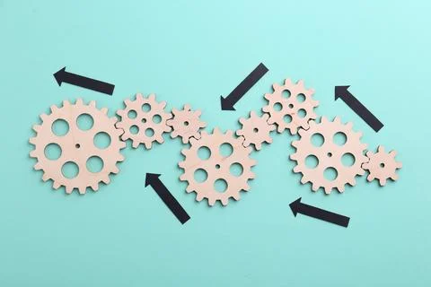 Business process organization and optimization. Scheme with wooden figures .. Stock Photos