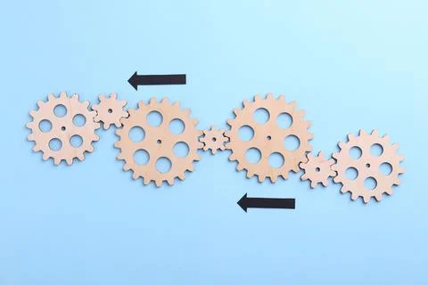 Business process organization and optimization. Scheme with wooden figures .. Stock Photos