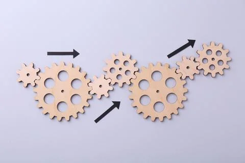 Business process organization and optimization. Scheme with wooden figures .. Stock Photos