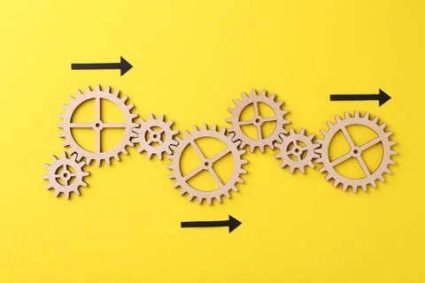 Business process organization and optimization. Scheme with wooden figures .. Stock Photos