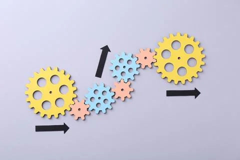Business process organization and optimization. Scheme with wooden figures .. Stock Photos