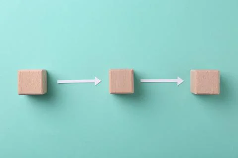 Business process organization and optimization. Scheme with wooden cubes an.. Stock Photos