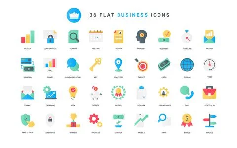 Business process organization, time management, communication trendy flat icons Stock Illustration