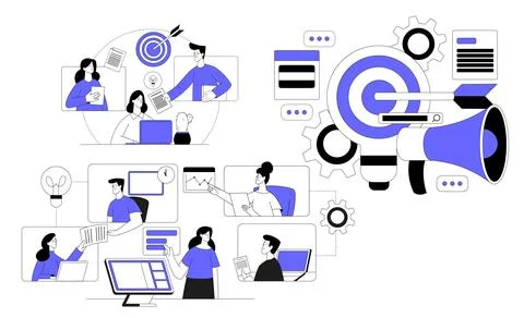 Business Process with People Characters Work in Team Cooperate Together Vector 스톡 일러스트