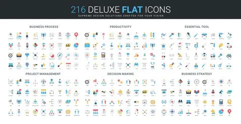 Business Process Productivity Tools Strategy Flat Icons Stock Illustration