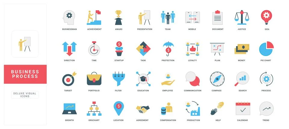 Business process, progress in communication, goal achievement, production color Stock Illustration