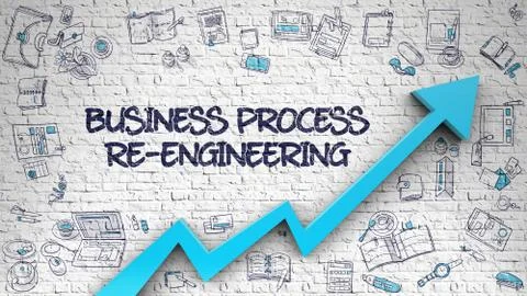 Business Process Re-Engineering Drawn on White Wall. 3d Stock Illustration