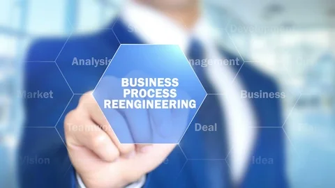 Business Process Reengineering, Businessman Using Augmented Holographic Stock Footage 90072371