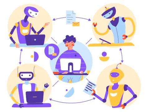 Business process robotization automation. Remote Work Concept. Vector Stock Illustration