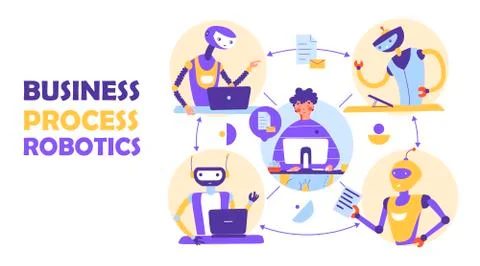 Business process robotization automation. Remote Work Concept. Vector Stock Illustration