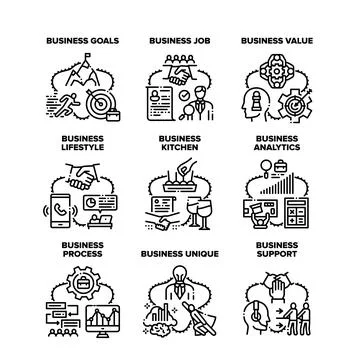 Business Process Set Icons Vector Illustrations Illustrazione stock