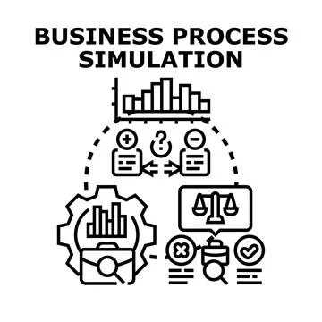 Business process simulation modeling data analysis chart Stock Illustration