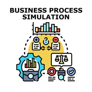 Business process simulation modeling data analysis chart Stock Illustration