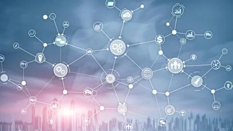 Business process structure industrial workflow diagram automation innovation Stock Illustration