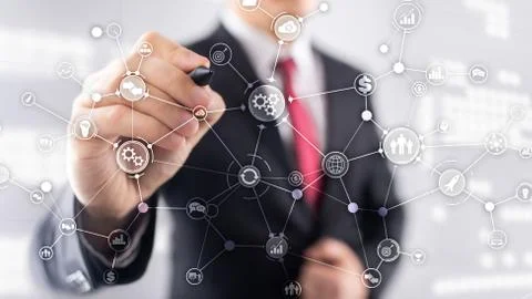 Business process structure industrial workflow diagram automation innovation Stock Photos