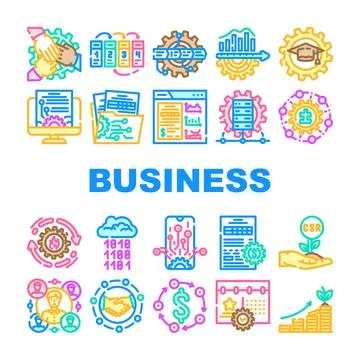 Business process technology chart icons set vector Illustrazione stock