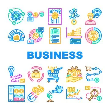 Business process technology chart icons set vector Stock Illustration