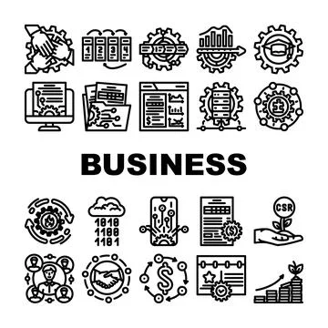 Business process technology chart icons set vector Stockillustratie