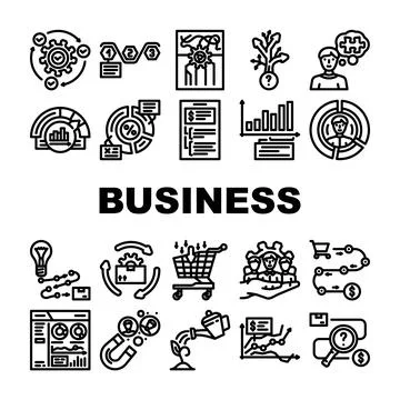 Business process technology chart icons set vector Stock Illustration