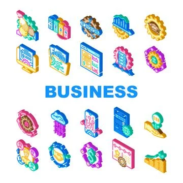 Business process technology chart icons set vector 스톡 일러스트