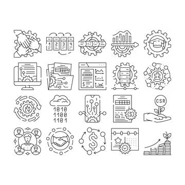 Business process technology chart icons set vector Illustrazione stock