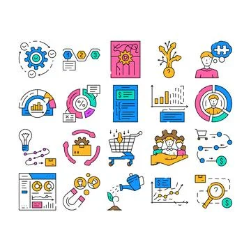 Business process technology chart icons set vector Stockillustratie