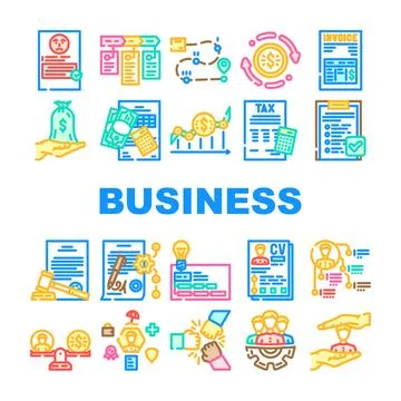 Business process technology icons set vector Stockillustratie