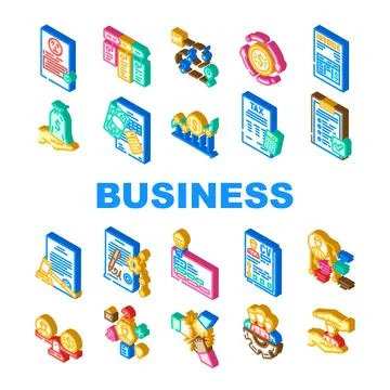 Business process technology icons set vector Illustrazione stock