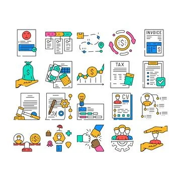 Business process technology icons set vector Illustrazione stock