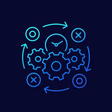 Business process thin line icon on dark 스톡 일러스트