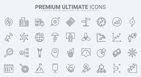 Business process thin line icons set, technology of effective work activity Stock Illustration