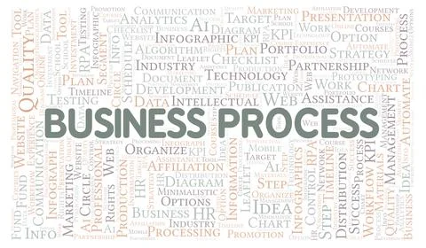 Business Process typography word cloud create with the text only. Stock Illustration