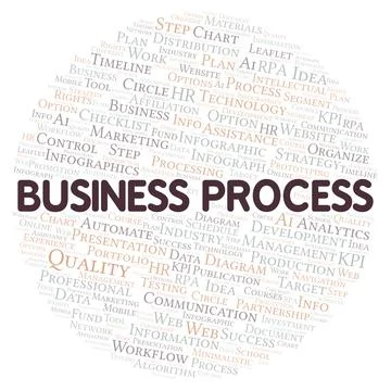 Business Process typography word cloud create with the text only. Stock Illustration
