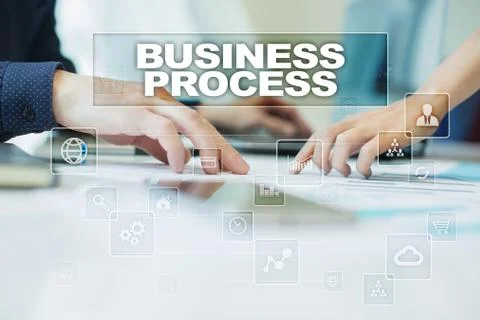Business process on virtual screen. Business, technology and internet concept. Stock Illustration