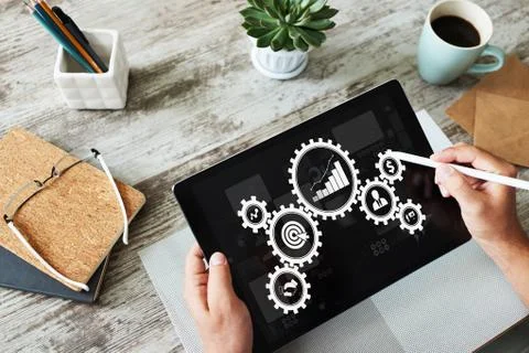 Business process workflow and automation concept on screen. Stock Photos