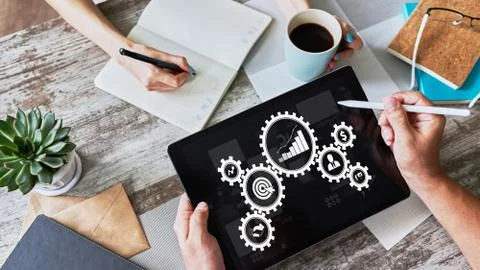 Business process workflow and automation concept on screen. Stock Photos
