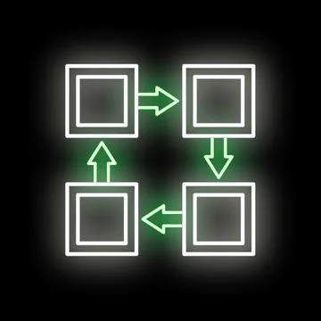 Business process workflow diagram with glowing neon arrows 스톡 일러스트