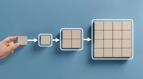 Business process, Workflow, Flowchart, Process Concept with wooden blocks on  Stockfoto's