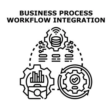 Business process workflow integration optimizing efficiency and data manageme Stock Illustration